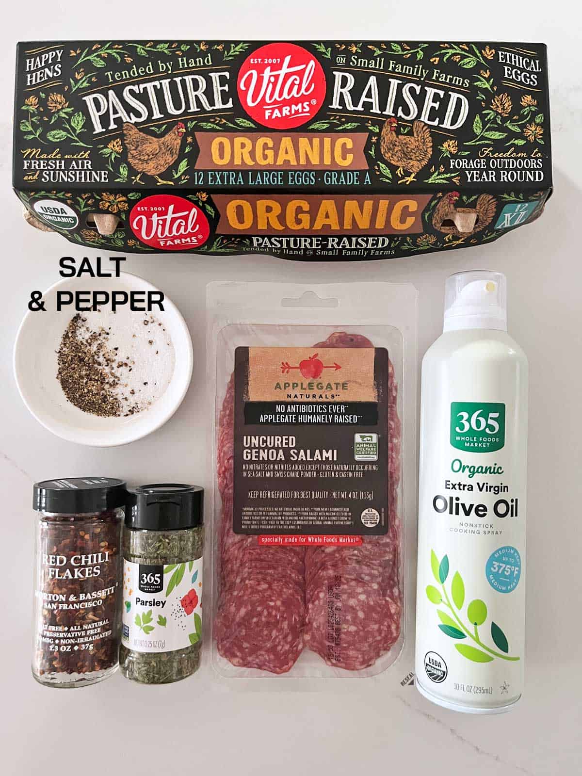 The ingredients needed to make salami and egg cups.