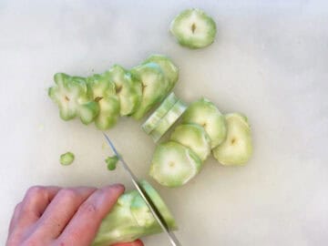 Slicing the stalk.