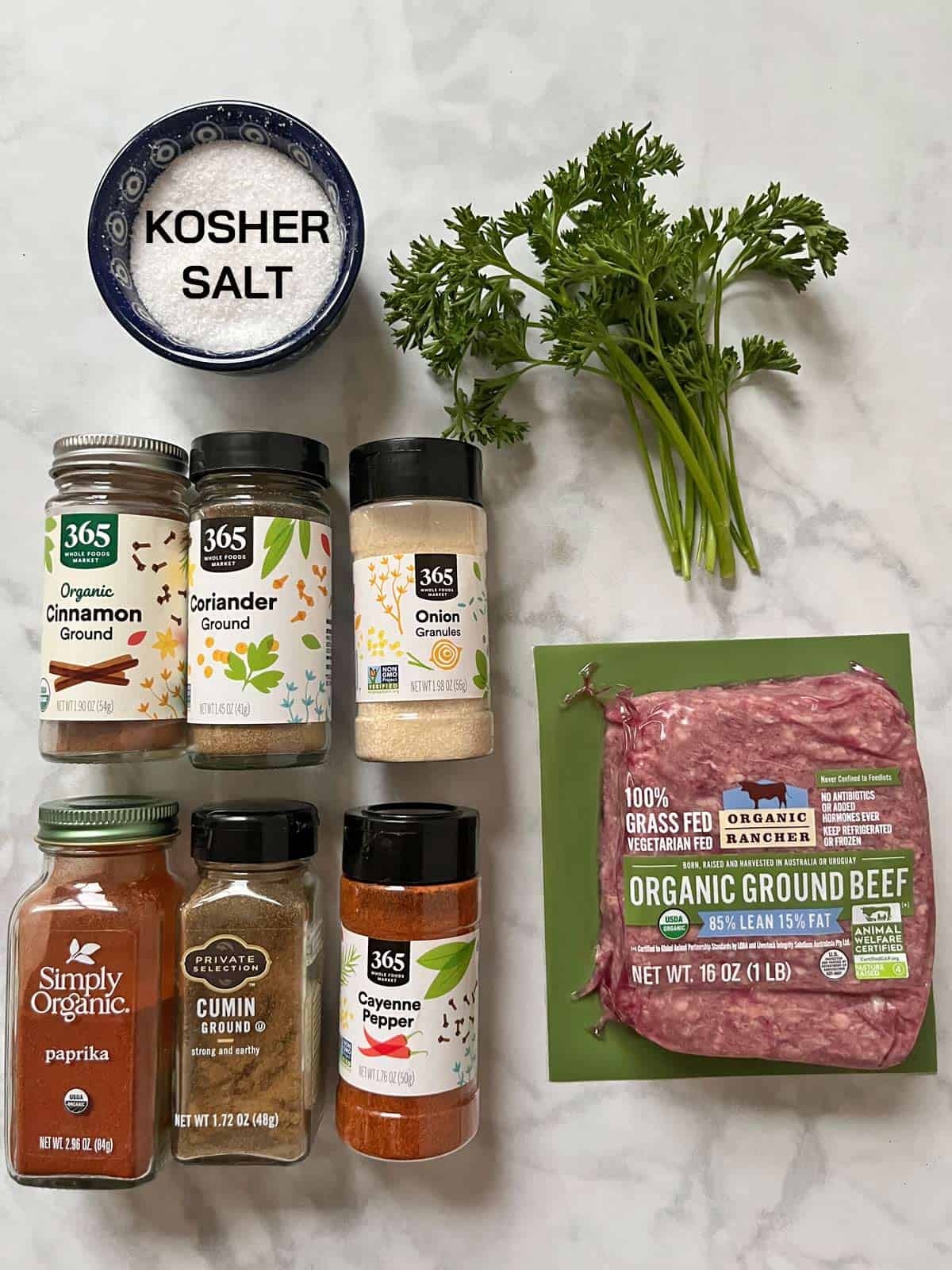 The ingredients needed to make spicy meatballs.