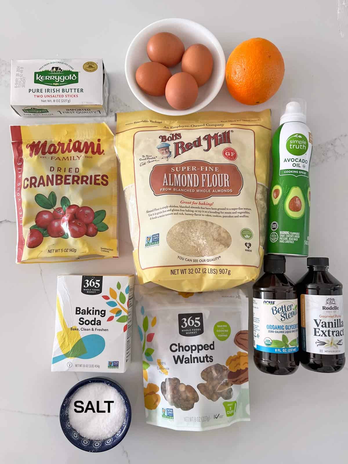 The ingredients needed to make a keto fruit cake.