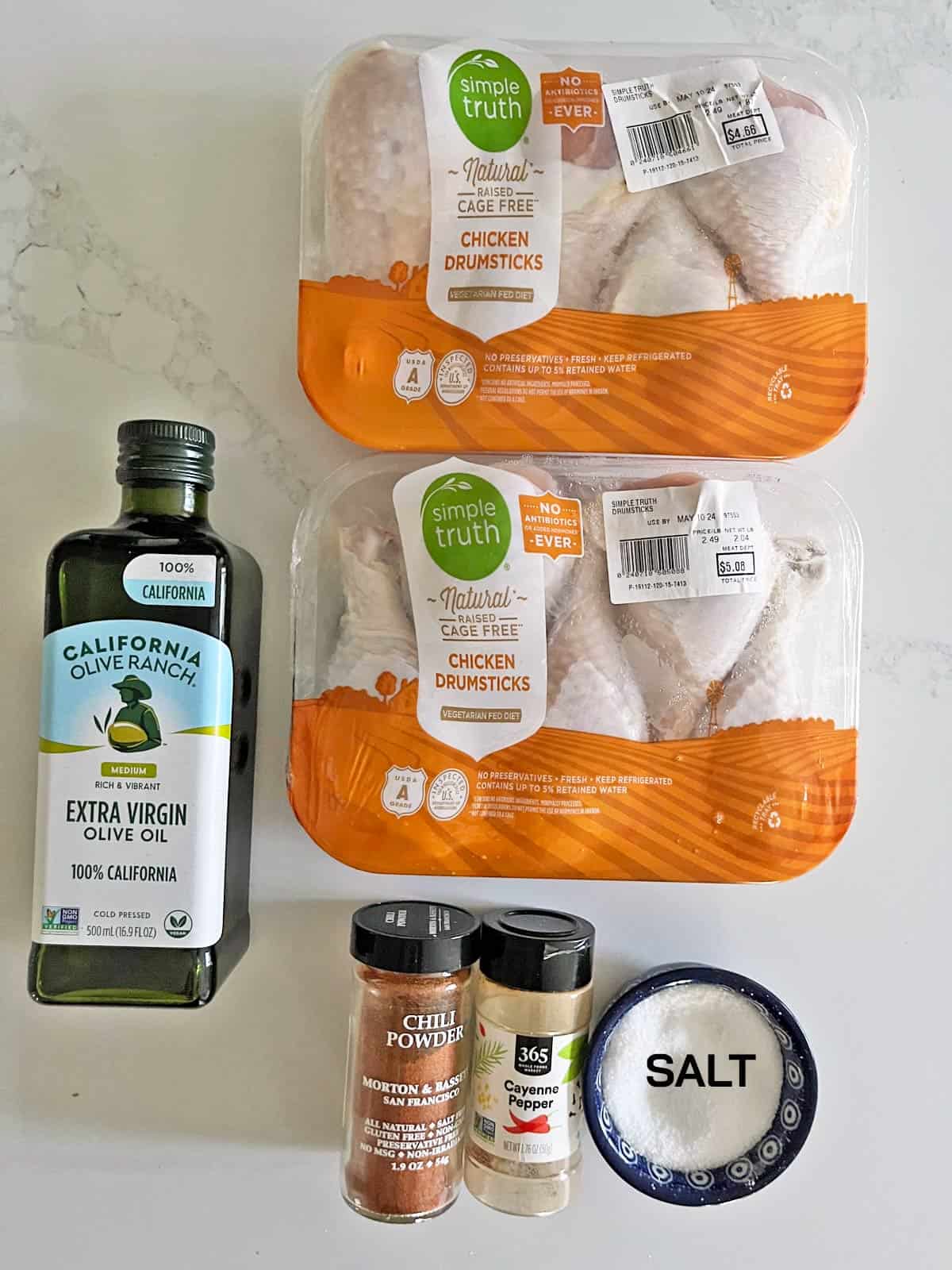 The ingredients needed to make spicy drumsticks.