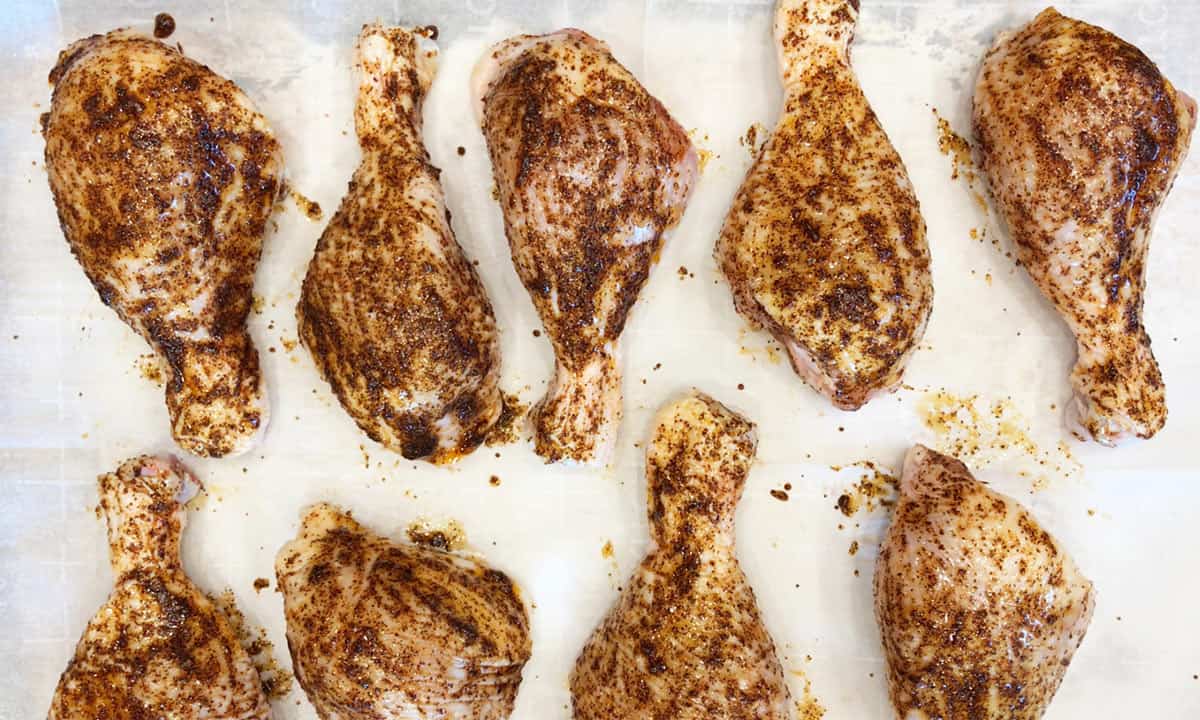 The drumsticks were coated in the spicy rub.