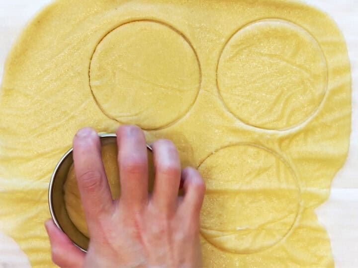 Creating dough circles.