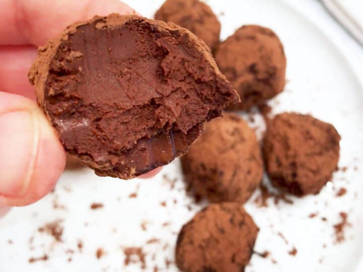 Showing the creamy inside of a truffle.