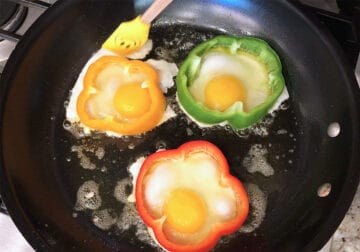 Removing egg whites that have spread.