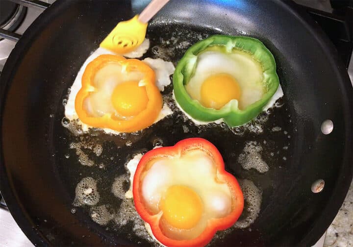 Removing egg whites that have spread.