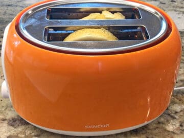 Toasting the muffin.