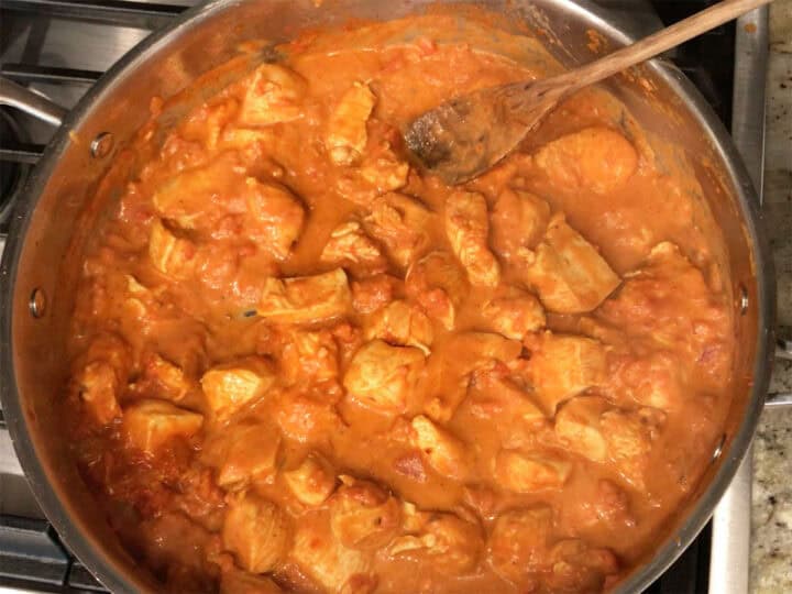 The heavy cream was added to the skillet.