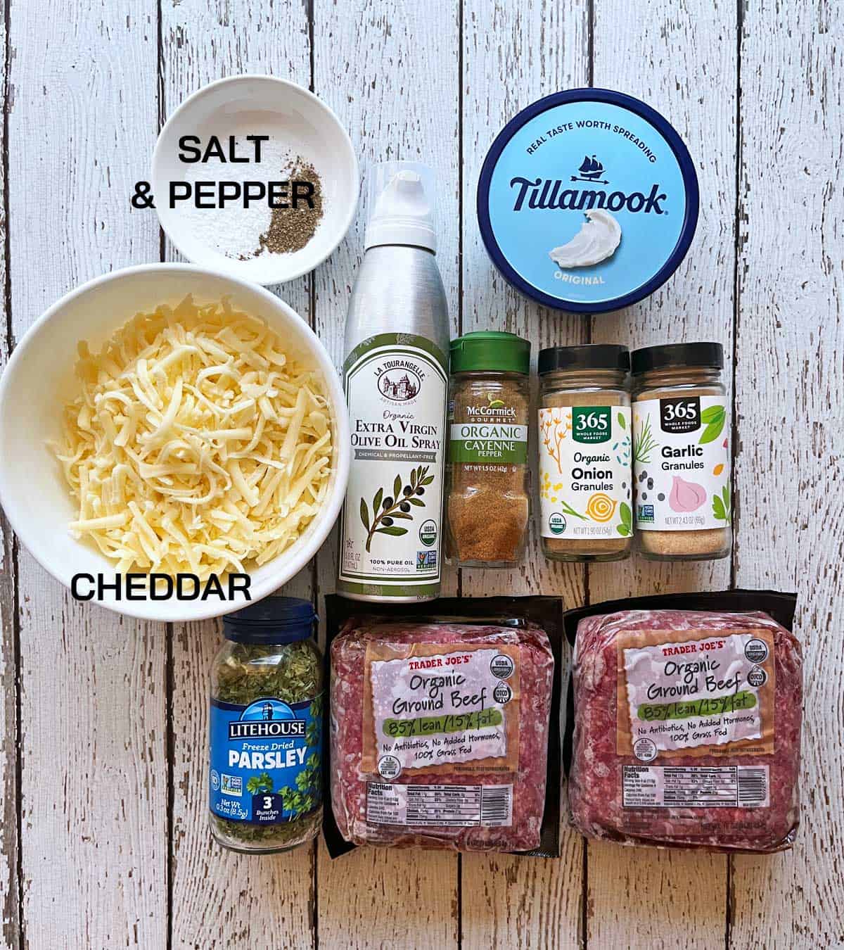 The ingredients needed to make a keto ground beef casserole.