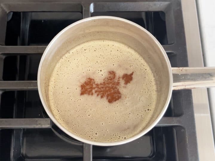 The brown butter is ready in the saucepan.