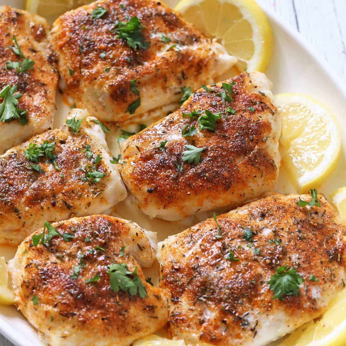 Baked white fish without brown butter sauce.