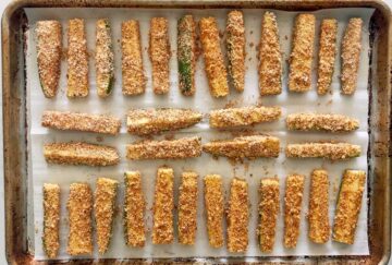 The fries were arranged on a baking sheet.