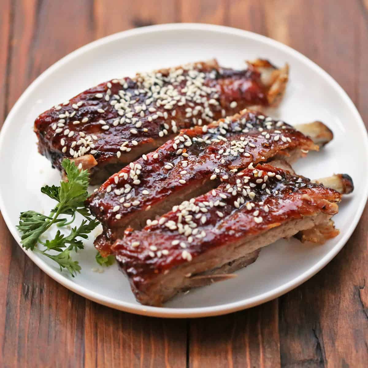 Asian style ribs on a plate.