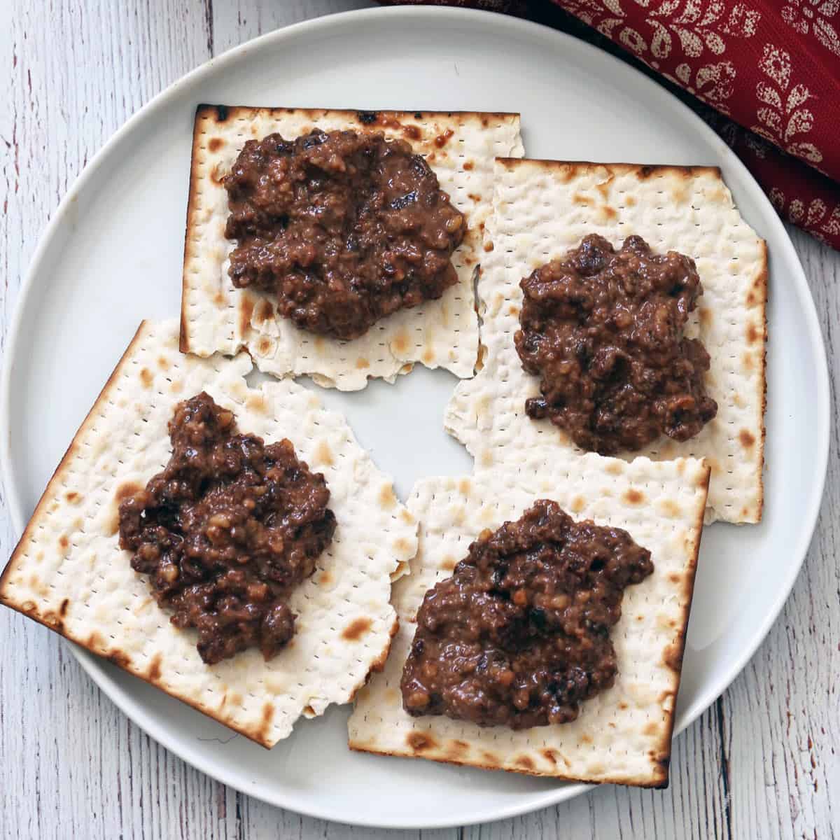 Charoset is served on matzo squares.