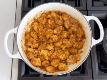 Chicken was added to the stockpot.