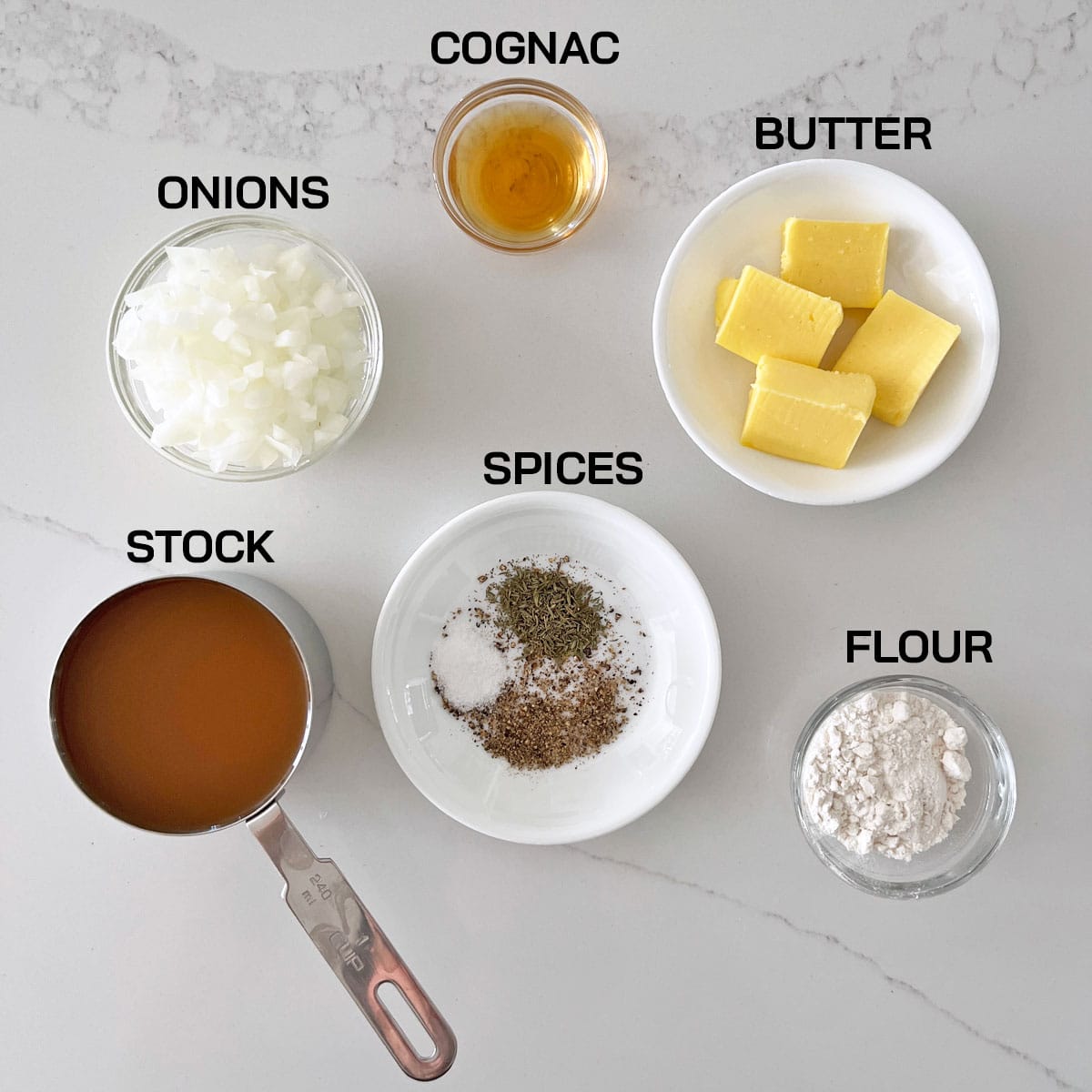 The ingredients needed to make gravy.