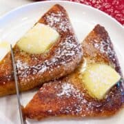 Two slices of keto French toast on a plate.