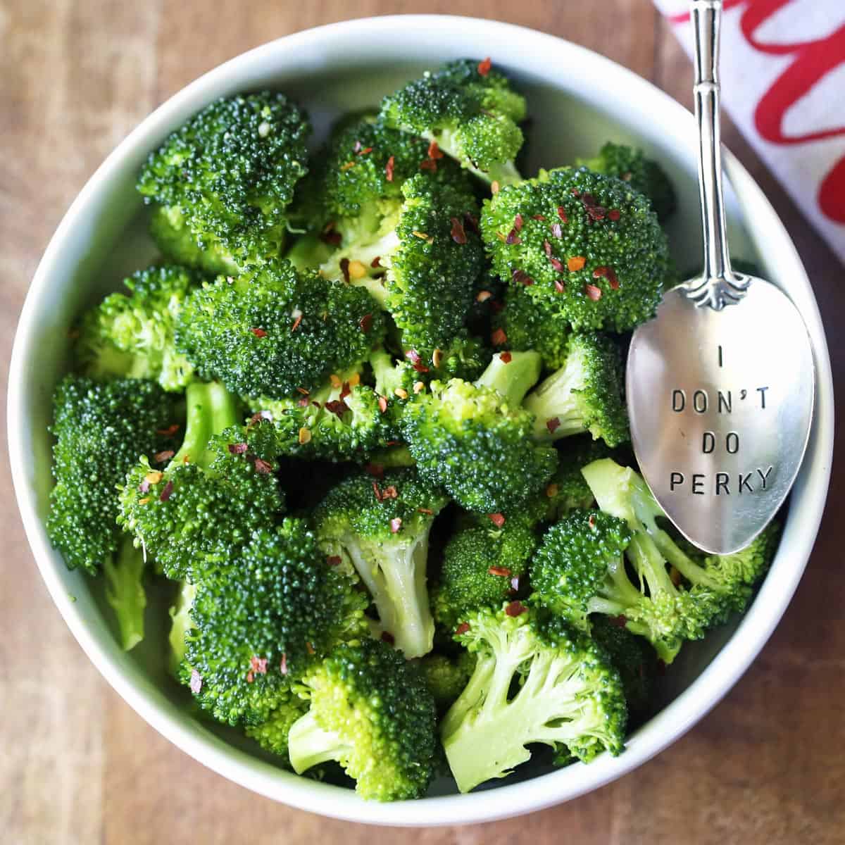 Olive oil broccoli salad in a bowl.