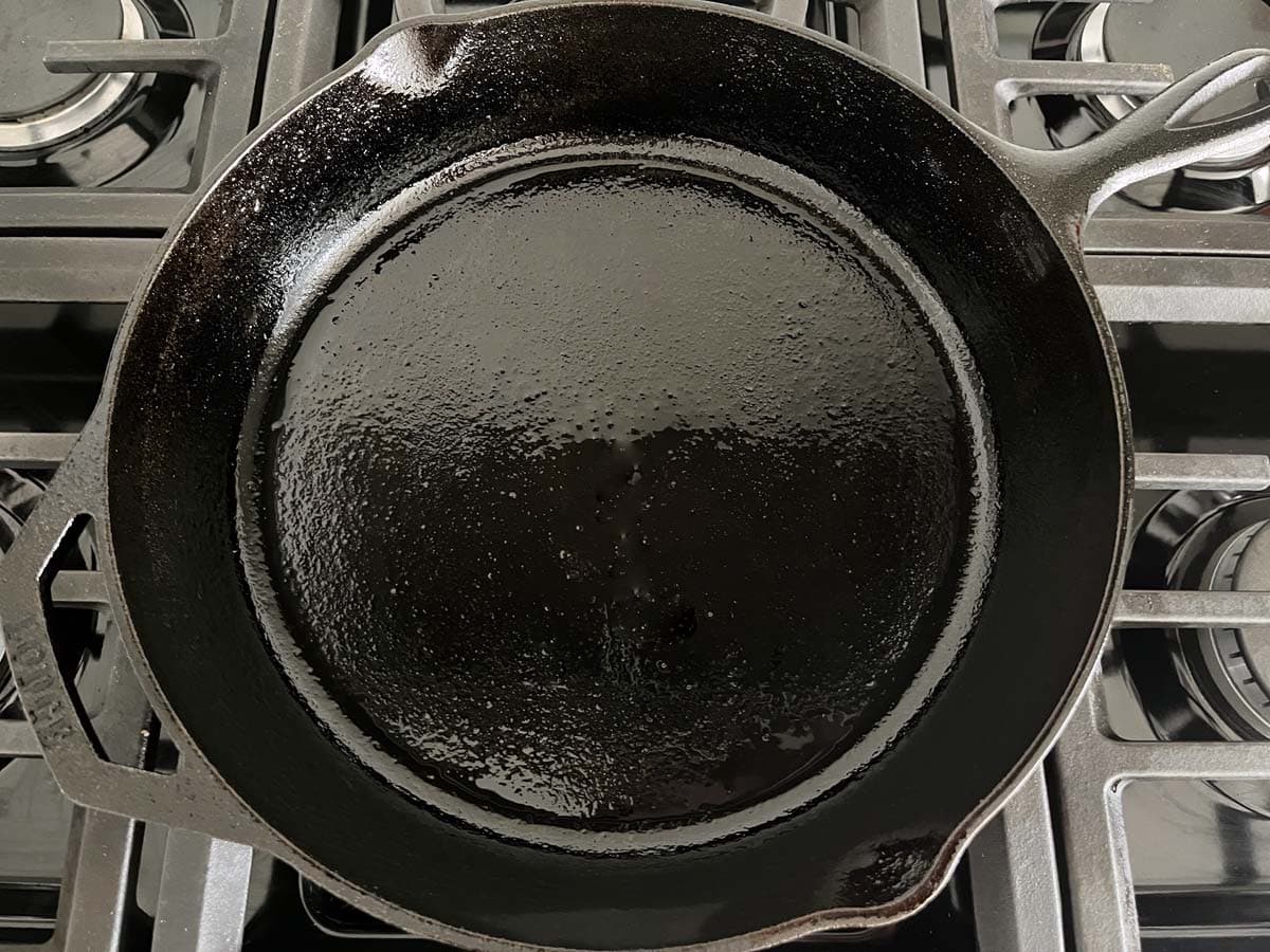 A well-seasoned cast-iron skillet.