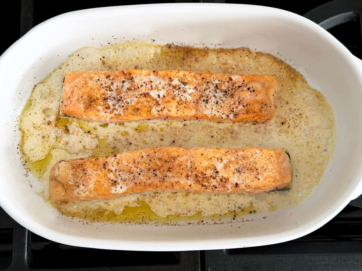 The heavy cream was baked into the salmon.